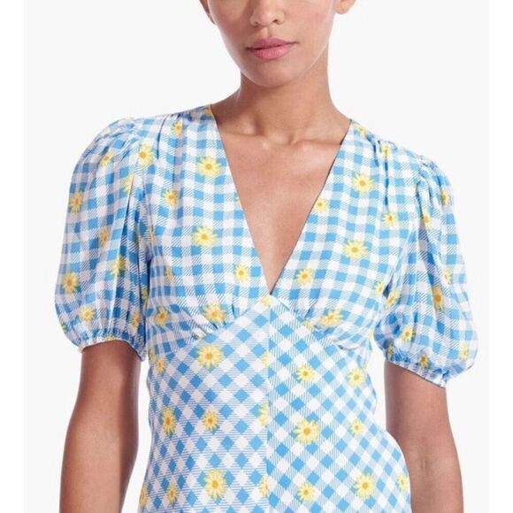 Staud Milla Gingham Daisy Mini Dress NWT Size 6 - Picture 2 of 8